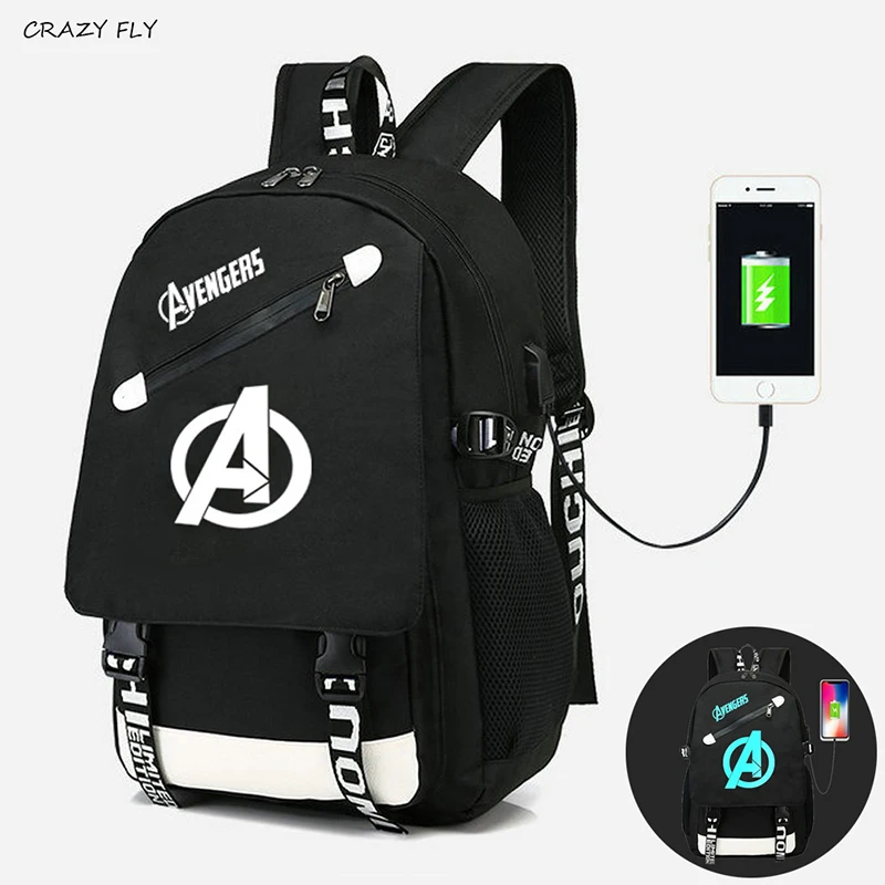 Светящийся рюкзак Avengers школьный для мальчиков с usb зарядкой дорожный на плечо