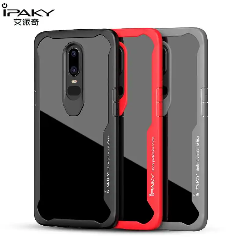 IPAKY Oneplus 6 Чехол A6000 Мягкий Силиконовый ТПУ + ПК Прозрачный чехол для задней панели