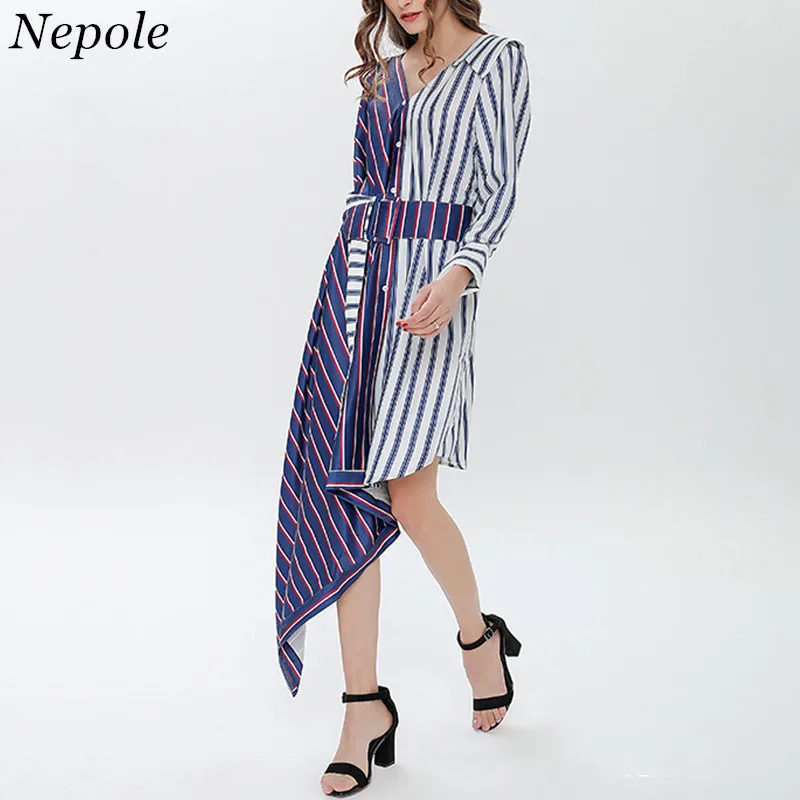 Neploe 2019 весна лето без бретелек Jupe нерегулярные полосатые пояса прохладное платье
