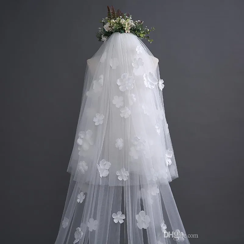 2019 Charming Bridal Veils White/Ivory 3 Meters Long Train Applique Edge Two Layers Wedding with Combs Accessories | Свадьбы и