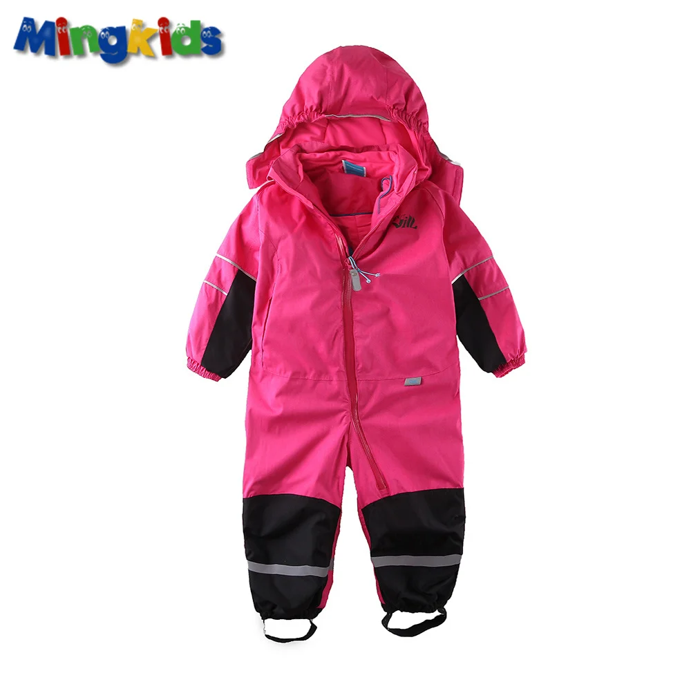 Mingkids Малиновый комбинезон девочка осень теплая зима с частично флисовой подкладкой водонепроницаемый ветронепродуваемый верхняя одежда для детей фирменная одежда Финляндия Норвегия мембрана лыжный костюм комбинезон - Цвет: Розовый