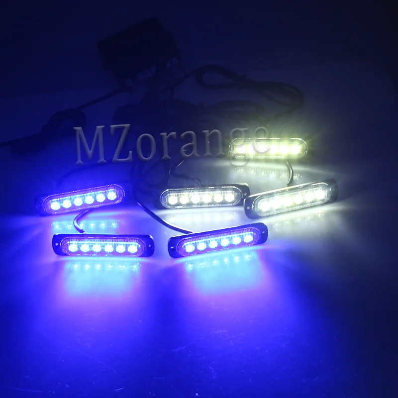 MZORANGE 6pc 6 светодиодный Водонепроницаемый 12/24V пульт дистанционного управления автомобиль Грузовик Аварийная Предупреждение светодиодный стробоскоп вспышка светильник мигающая лампа Дневной светильник - Цвет: White and Blue