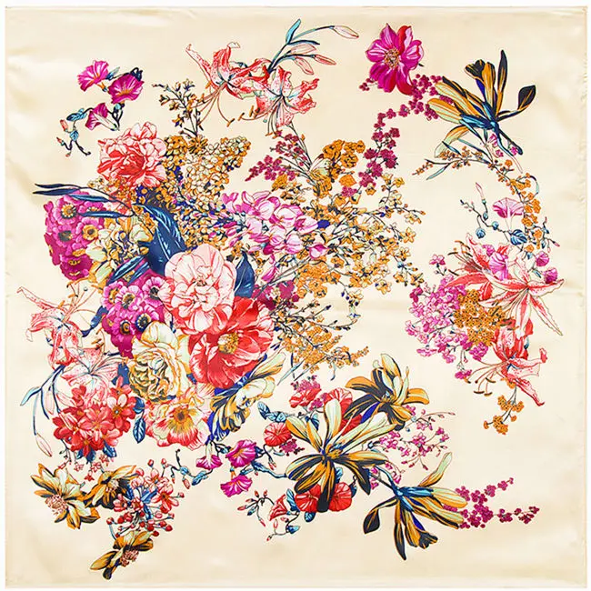 90x90 boho Цветочный узор принт шелковый атлас шарфы для женщин русская шаль арабский