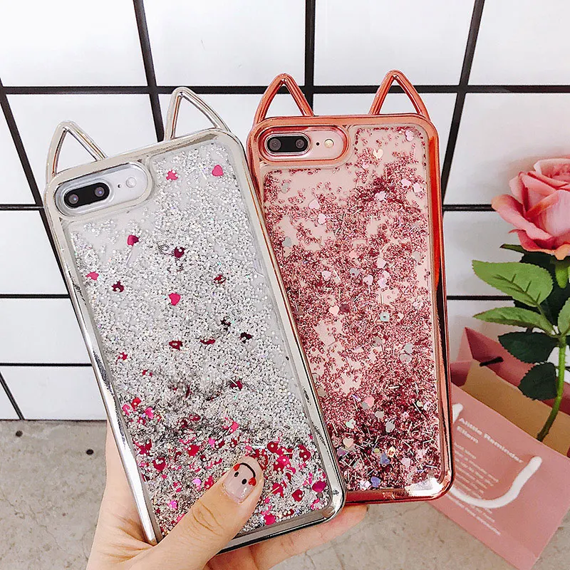 Boucho 3D Cartoon Cat Ears Cases for iPhone 6 6s 7 8 plus Soft Silicone Glitter Case For iphone X 8plus 7plus 6plus Back Cover |
