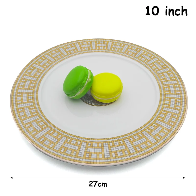 10inch plate 1pcs Роскошная посуда, керамическая тарелка для стейка, десертные блюда, кофейная чашка, блюдце, набор, европейская посуда для напитков, блюдо для торта, паста, салат, поднос, 1 шт - Цвет: 10inch plate 1pcs
