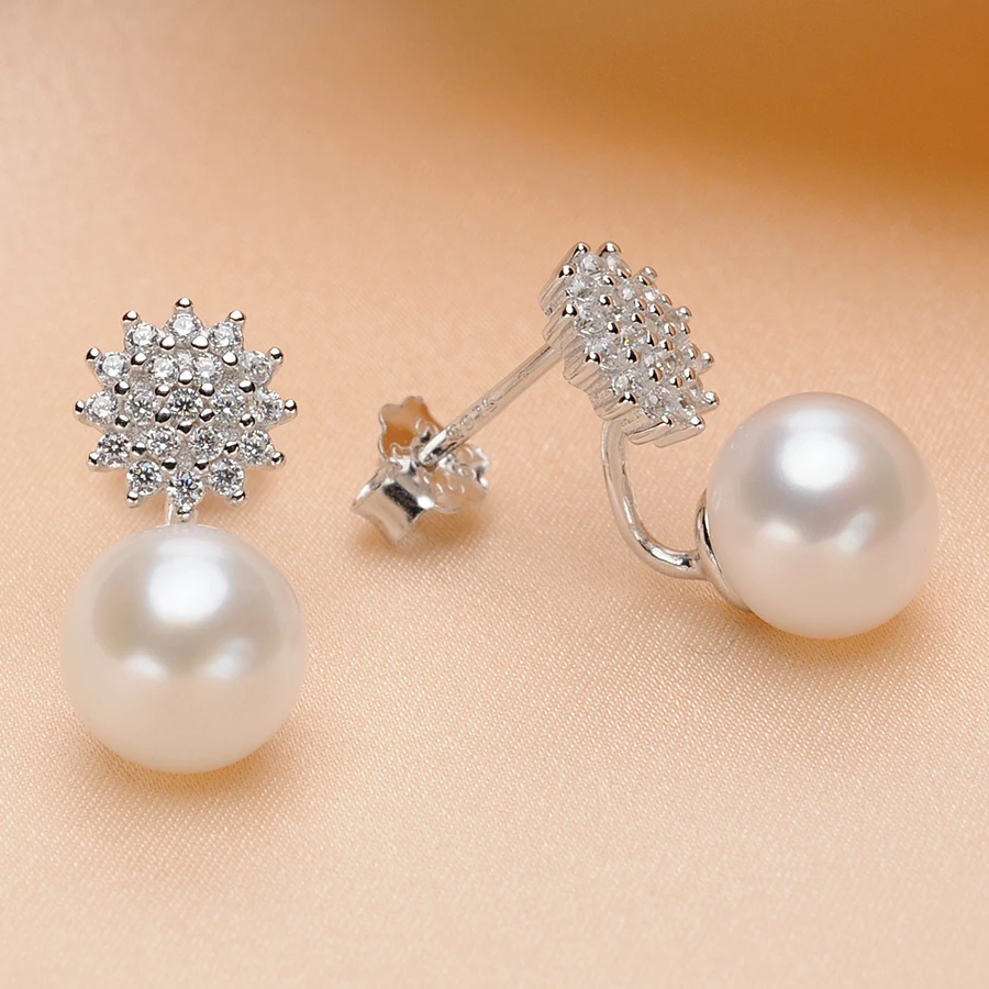 FEIGE New Design 7-8mm White Natural Freshwater Pearls 925 Sterling Silver Stud Earrings For Women's Brincos Fine Jewelry | Украшения и