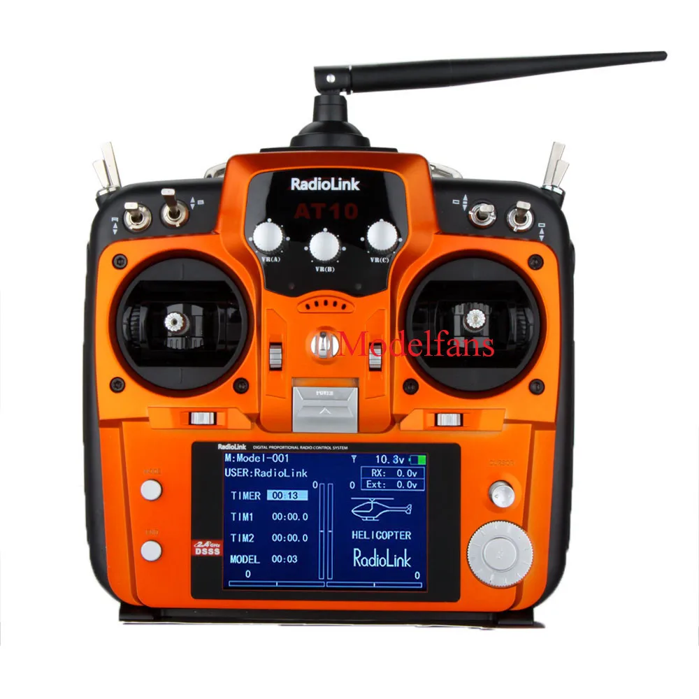 

Orange and black RadioLink AT10 2.4G 10CH Remote Control System Transmitter R10D Receiver & PRM-01 Voltage Return Module Mode2