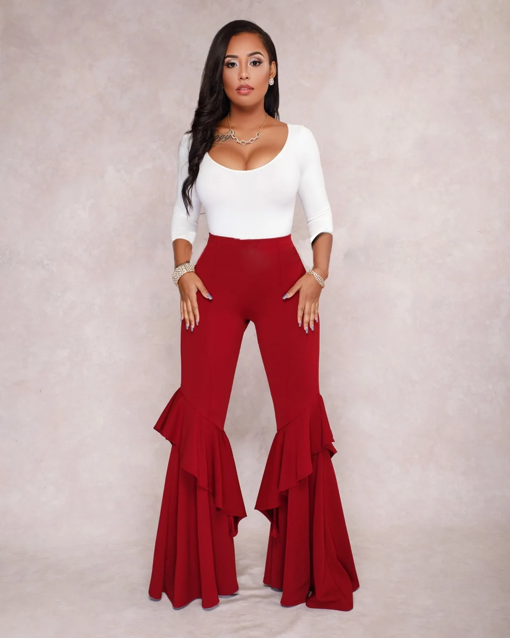 Осень новый шаблон модные пикантные Multi Цвет край листа лотоса клеш Для досуга