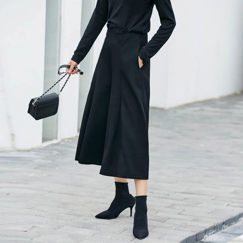 black pants Amii минималистичные женские широкие брюки осень повседневные однотонные свободные на молнии с карманами с высокой талией женские укороченные брюки - Цвет: black pants