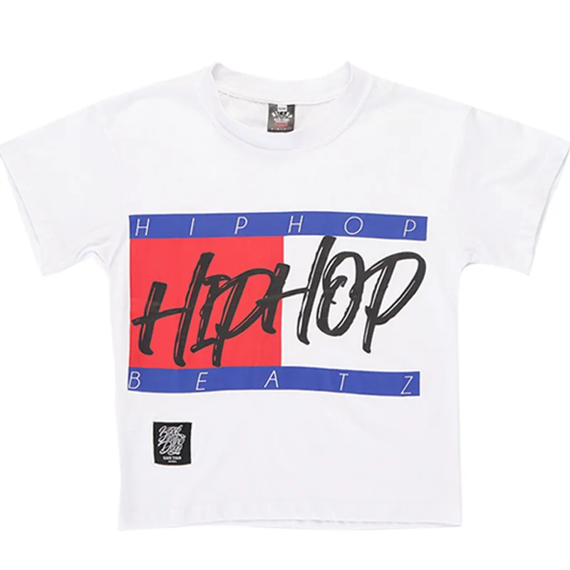 white T-shirt Детский сине-белый костюм в стиле хип-хоп детские спортивные штаны и рубашка для бега одежда для сцены, бальных танцев, одежда для мальчиков и девочек, костюм - Цвет: white T-shirt