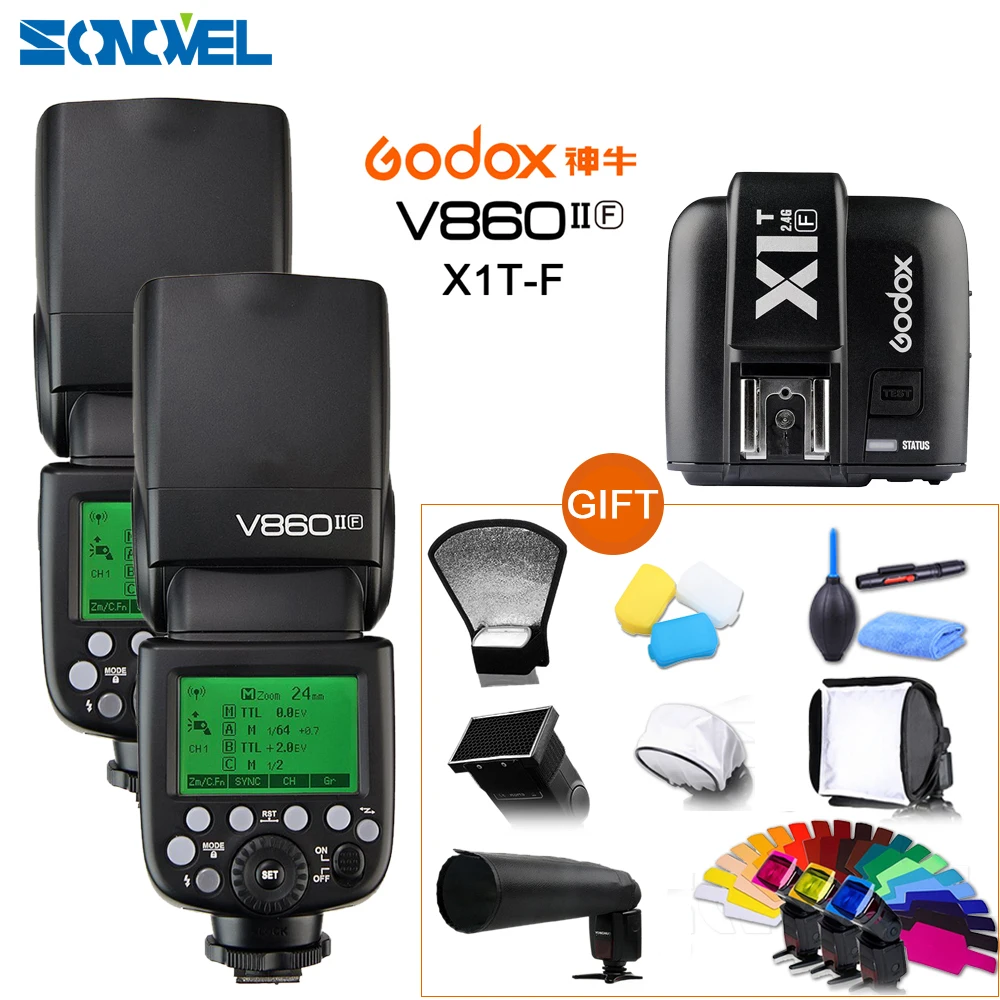 Godox 2x V860II F GN60 HSS 1/8000sTTL 2 4G литий ионная Вспышка Speedlite + фотопередатчик комплект для