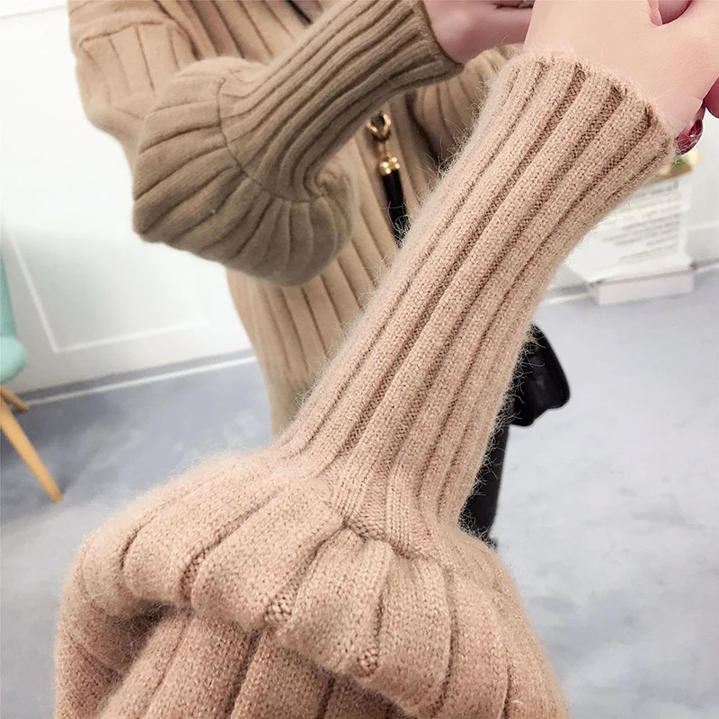 2018 New Korean loose hedging women knit shirts Half-high collar lantern sleeves fashion autumn winter Sweater primerTW016 | Женская