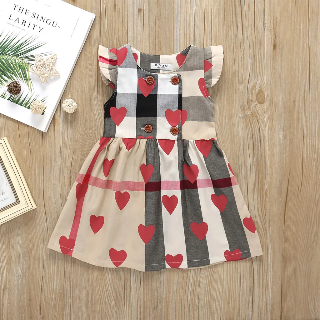 Toddler Baby Girls Stereoscopic Cartoon Plaid Sleeveless Love Dress Clothes Vestido Cotton Blend Ukraine W605 | Детская одежда и