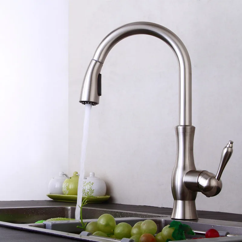 Серебристый кухонный смеситель с одной ручкой выдвижной кран одним отверстием