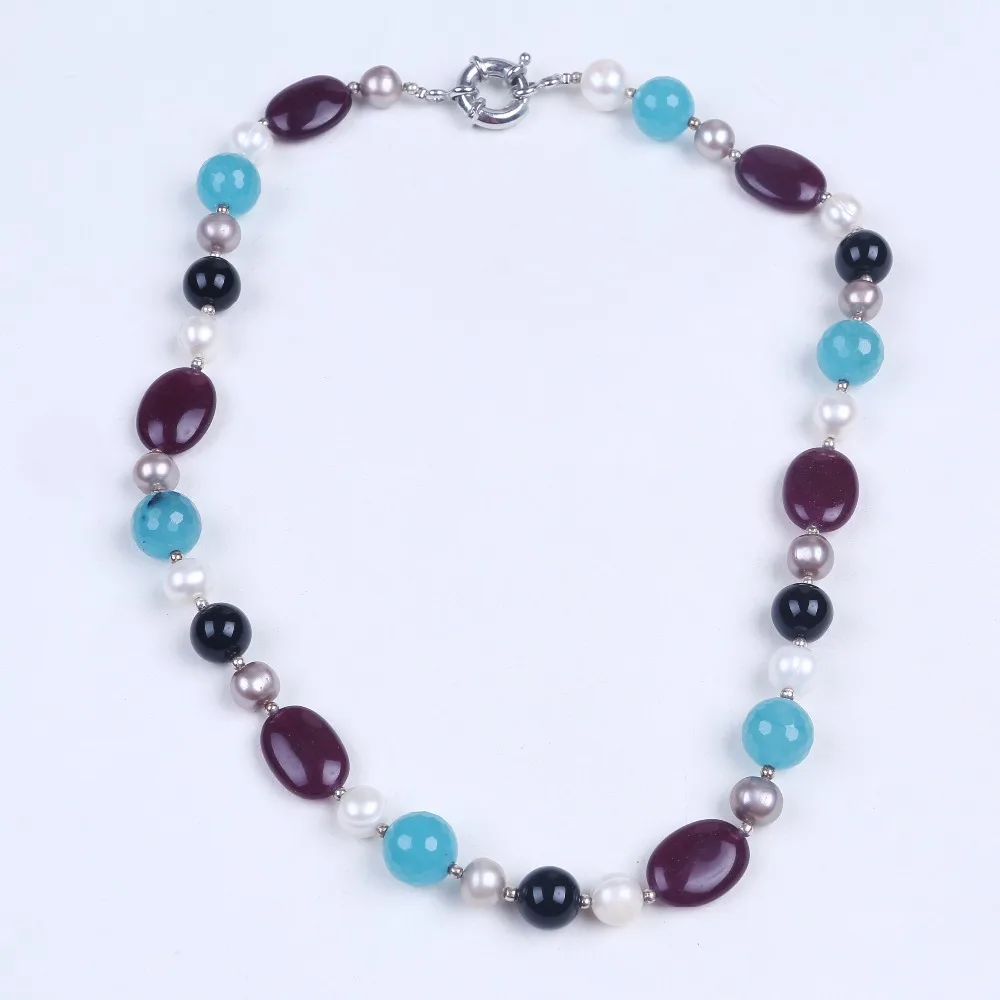 Ожерелье из пресноводного жемчуга с белым и серебряным камнем|necklace with|freshwater pearl