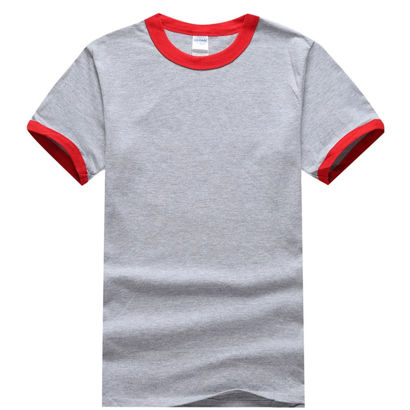 sport grey red GILDAN Стиль Рок Летняя мужская футболка с коротким рукавом футболки повседневные белые с контрастным воротником и рукавами футболки для мужчин - Цвет: sport grey red