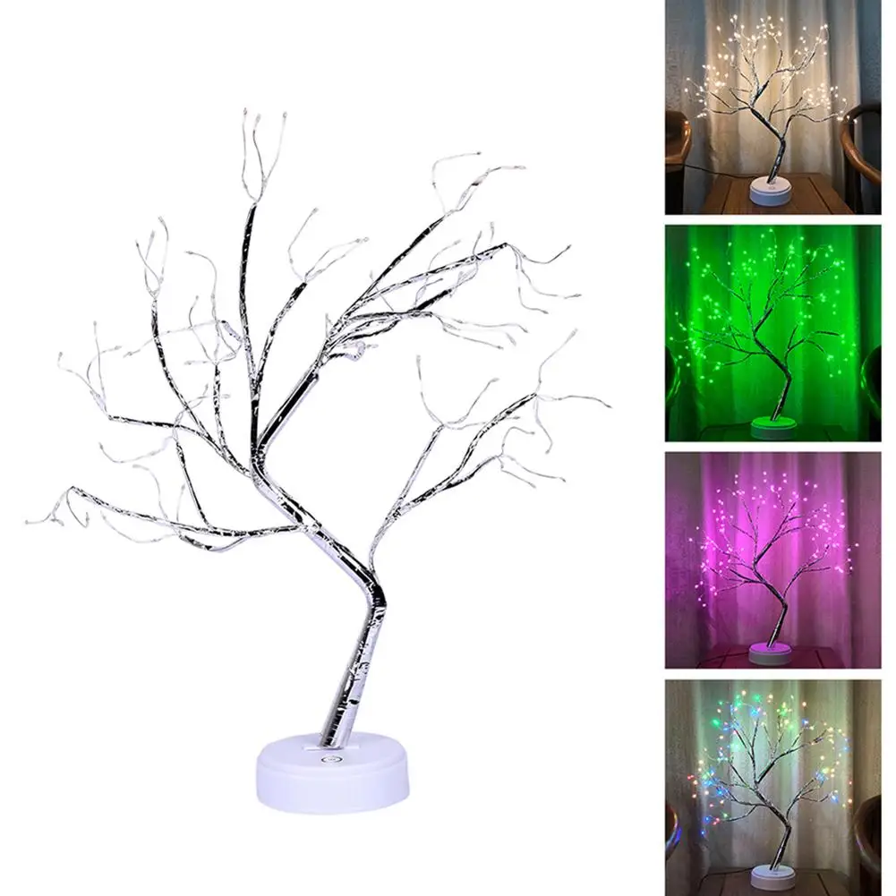 108 LED лампа для дерева ночник медный провод настольная USB Батарея двойного