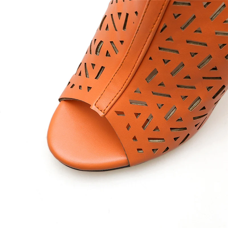 Женские летние сандалии на танкетке в римском стиле оранжевого цвета высоком