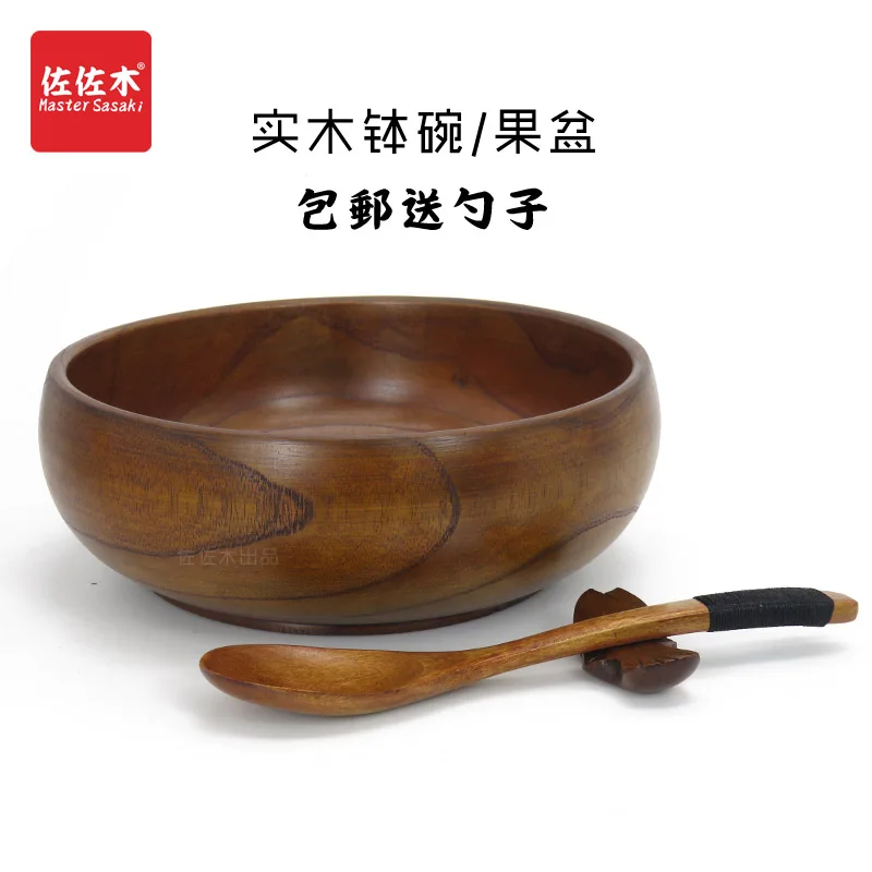 

Free shipping Retro Style chinese/japanese style Rice/Noodles/Sushi/Food/Sugar/Soup/Fruits wood bowl Give a spoon 15.5*7.5cm