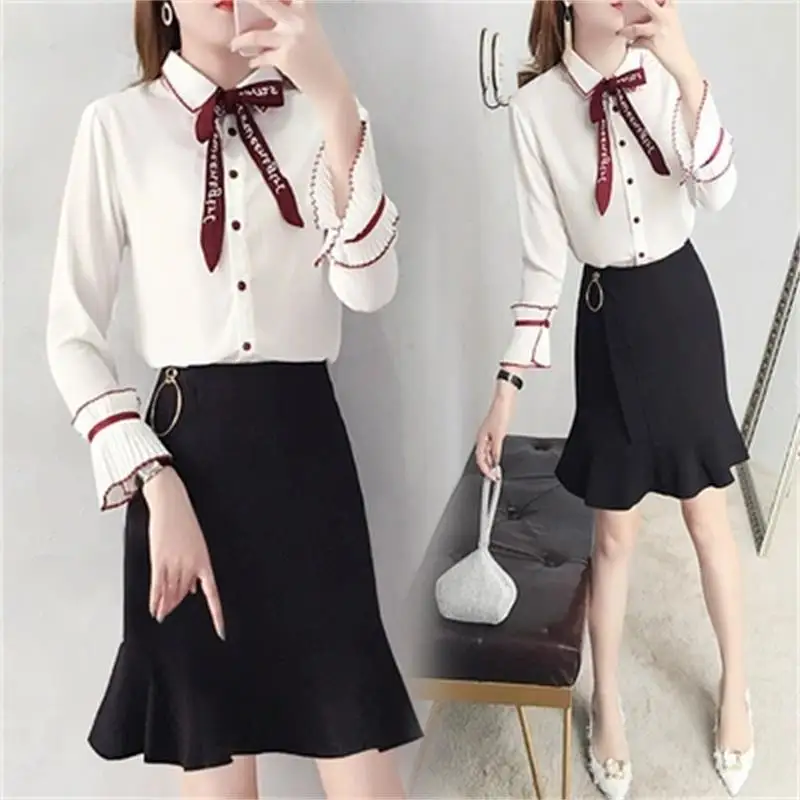 Fashion fishtail skirt suit female summer season New women's high-end casual temperament shirt + two-piece women |