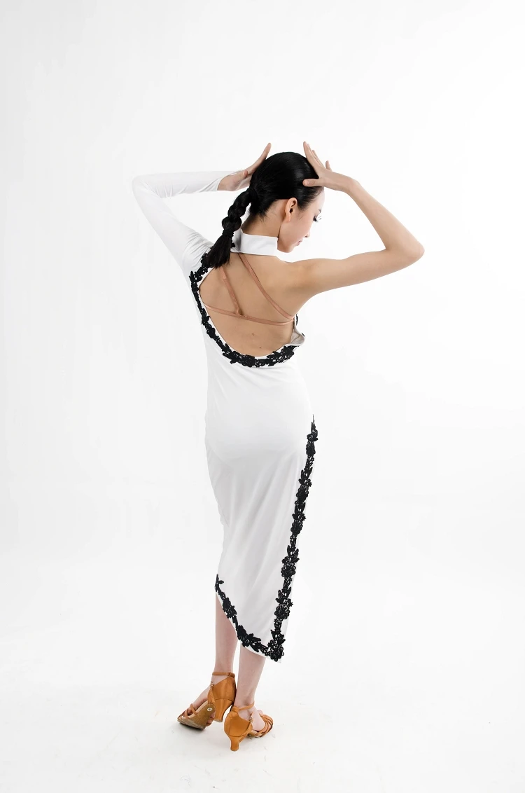 Новое поступление детское платье для латинских танцев белый элегантный костюм