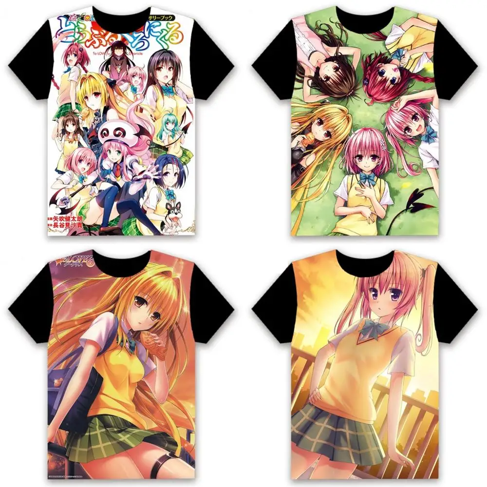 

Fashion Men's T-shirt Anime To LOVE Ru Eve Yuuki Mikan Darkness Cosplay Short Sleeve Casual Black Tee Tops Summer Funny Shirt