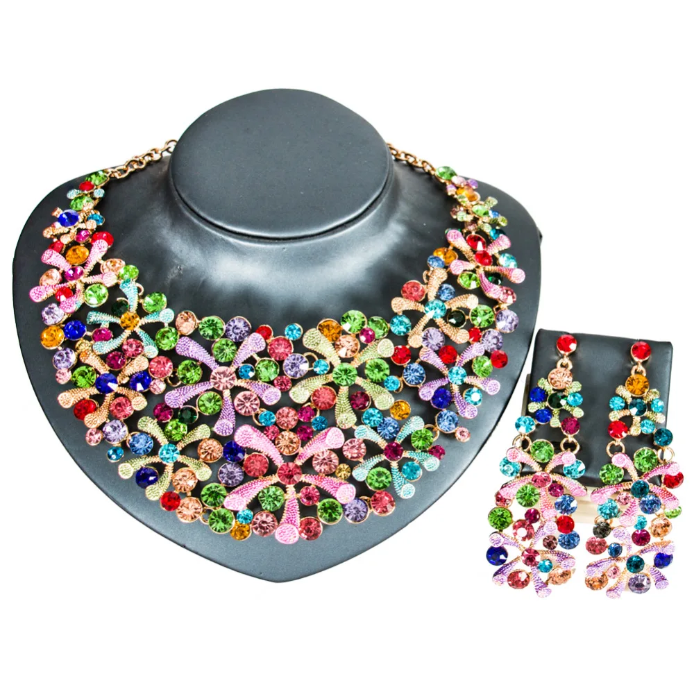 LAN PALACE новинка 2019 ожерелье и серьги с цветком из стеклянного камня Свадебные