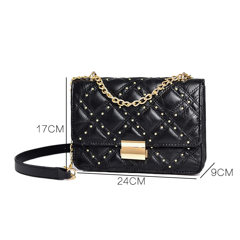 Youda Новая модная женская сумка на плечо из овечьей кожи украшенная заклепками