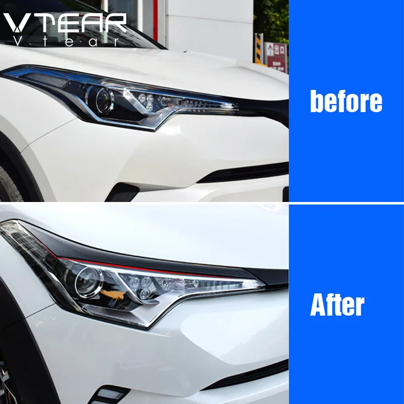 Vtear для Toyota C-HR CHR ABS автомобильный головной светильник s Рамка светильник крышка для бровей хромированная Накладка для стайлинга внешние аксессуары