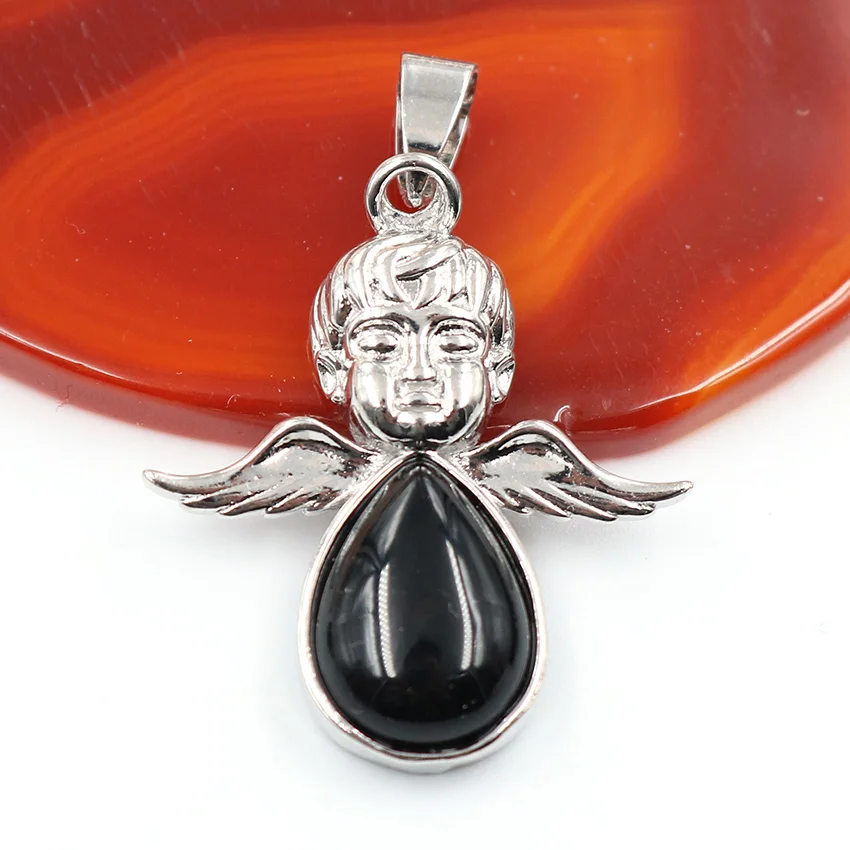 Black Agates Xinshangmie 1 шт. натуральный камень Крылья ангела кулон посеребренный патрон Святого мальчика Кристалл кварц Подвеска капля для ожерелья - Окраска металла: Black Agates