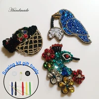 3d bird flowers peacock handmade rhinestone beaded patch for clothing diy sequins embroidery applique patches decorative parches