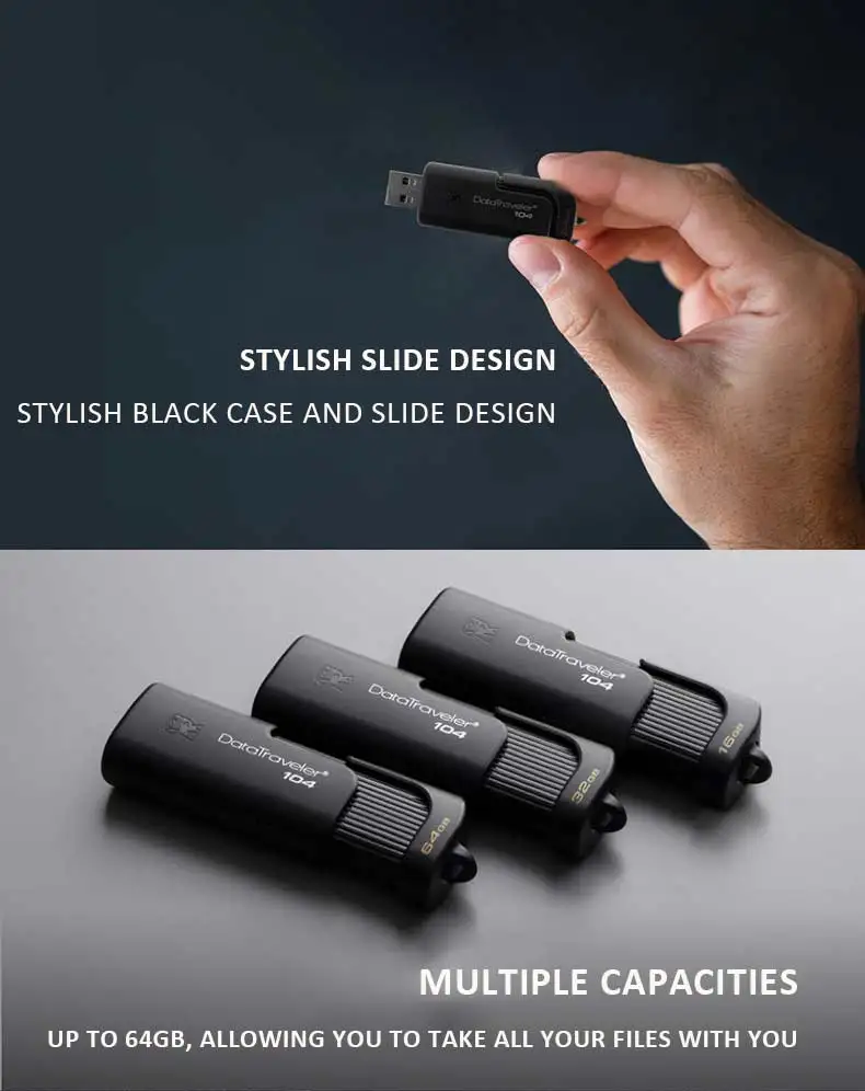 Kingston, новинка, USB Flash16GB, черный, DT104, для бизнеса, офиса, автомобиля, портативный, Cle, ручка, диск на ключ, 16 ГБ, удобная, Clef, Usb флешка, 16 ГБ