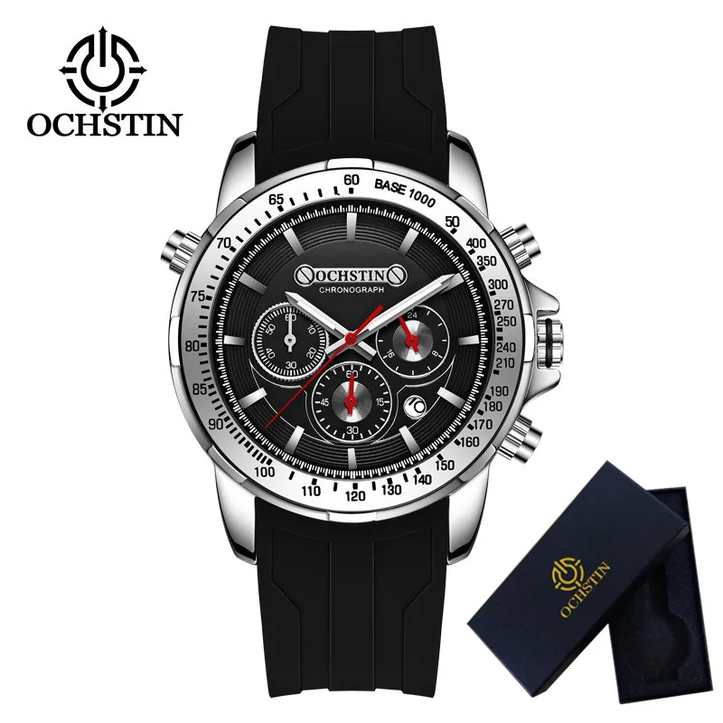 OCHSTIN мужские часы Топ бренд класса люкс новые наручные часы с хронографом Дата Военный Спортивный резиновый ремешок мужские часы Relogio Masculino 6124 - Цвет: GQ612402 with box
