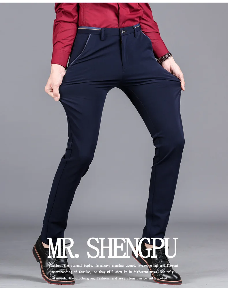 Бренд Для мужчин Slim-fit Брюки Чинос Для мужчин Повседневное брюки Чино Бизнес; модная обувь для отдыха; эластичные Straigh брюки мужские - Цвет: L91 blue