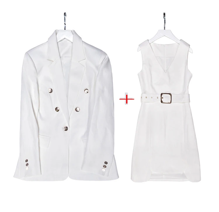 

Stylish Elegant 2 piece set women Women Tank Dress+Long Blazer Solid Color Runway Dress Suits Fashion Women two piece outfits