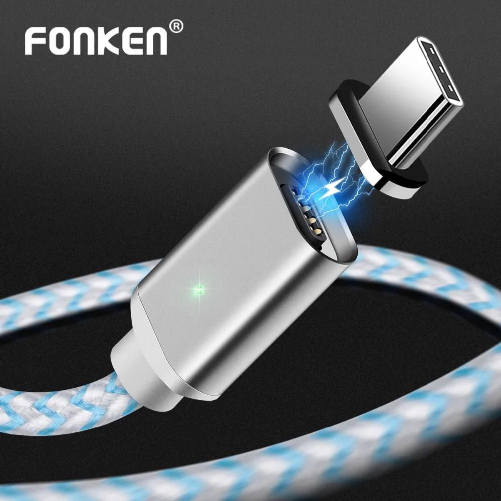 FONKEN Магнитный usb-кабель type-C 1 м 2 м 3 А магнитный кабель для телефона быстрое зарядное устройство USB type C зарядный шнур Мобильный провод для быстрого заряда