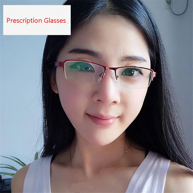 1.56 Aspherical Lens Short-sighted Eyeglasses Women Titanium Alloy Half Frame Prescription Glasses Ladies 0 -0.5 -0.75 -1.0 To - |