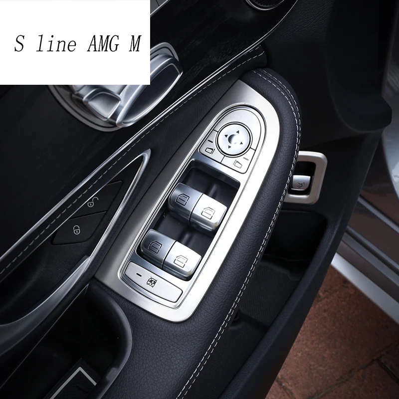 

Car-styling cover trim window lift button switch sequin stainless steel interior Bright For Mercedes Benz New C Class W205 GLC
