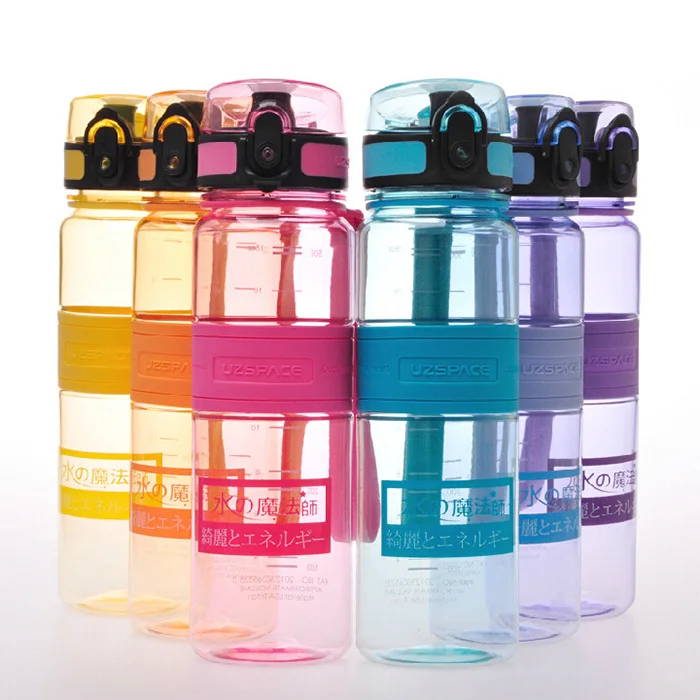 Спортивная портативная пластиковая бутылка для воды без БФА цветной шейкер