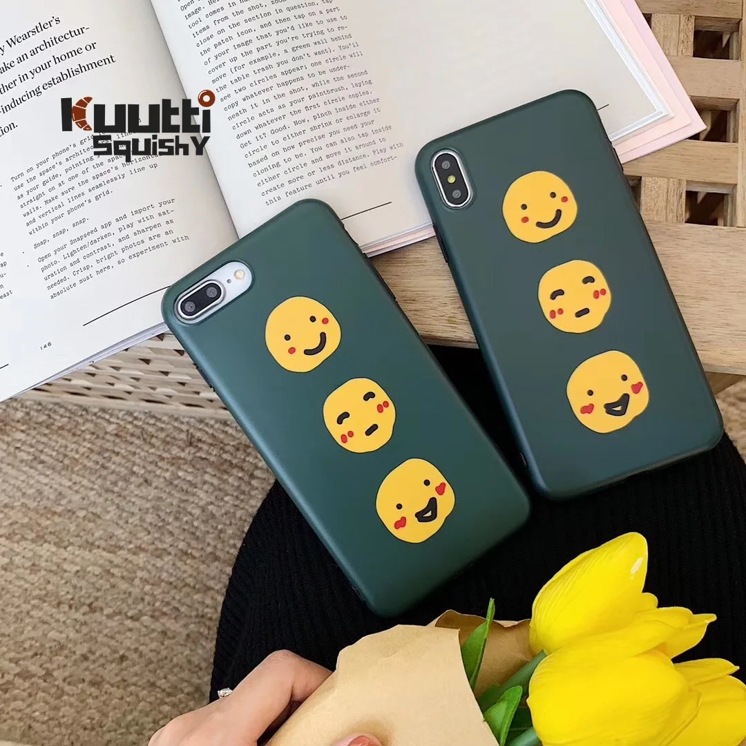 Kuutti Squishy Cute Funny Breif Green Emoji Face Boys Girls Women Summer Phone Case for iPhone 6 6s 7 8 Plus X XR XS Max Covers |