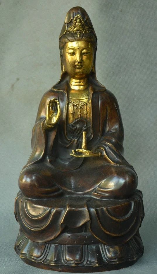 

Старинная китайская бронза позолоченная статуя вазы Kwan-yin GuanYin Avalokitesvara Boddhisattva