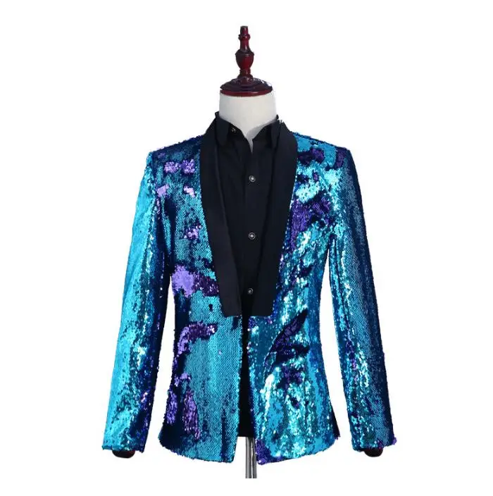 Two-tone Flip Sequin clothes men suits designs stage costumes for singers jacket sequins blazer dance star style dress coats | Мужская