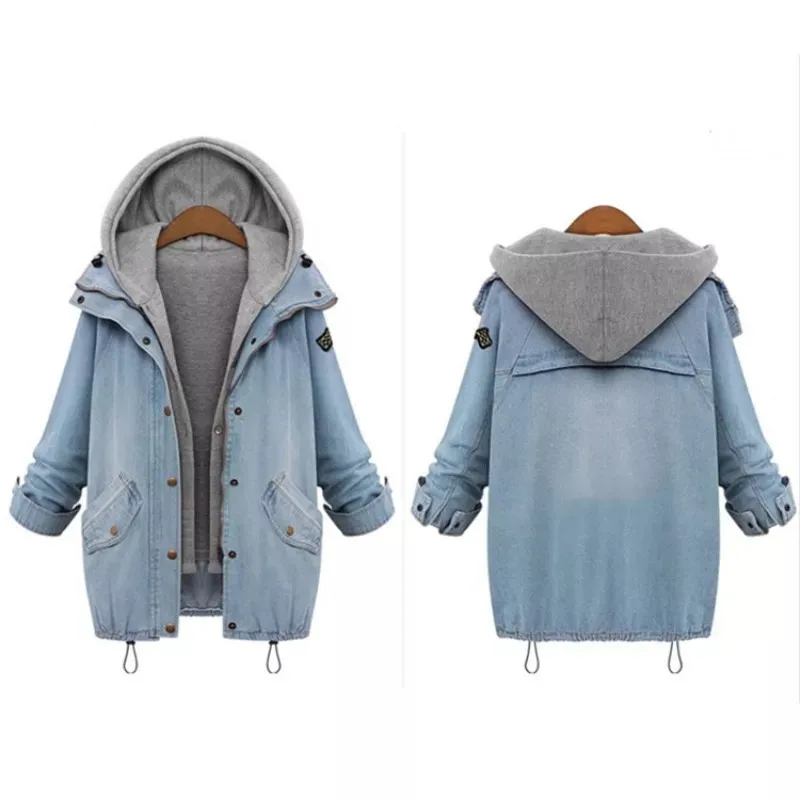 2019 New Loose Jeans Jacket Fashion Warm Collar Hooded Long Coat Women Sleeve Casual Denim Plus Size 6Xl Tops | Женская одежда