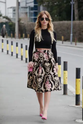 Vintage Women Stretch High Waist Skater Flared Pleated Swing Long Skirt |
