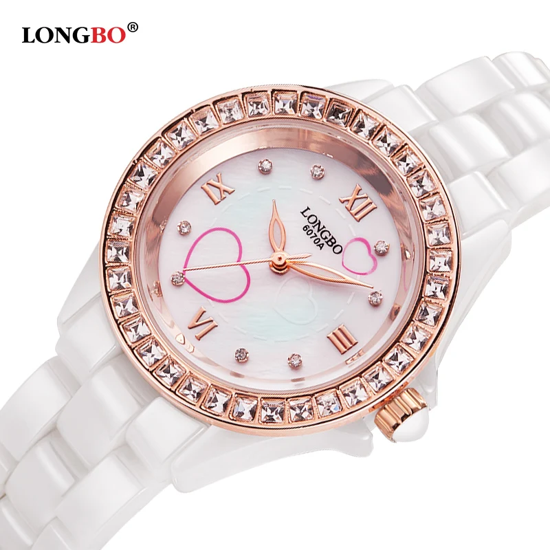 Diamond brief women's watch ceramic table white female quartz rhinestone | Наручные часы