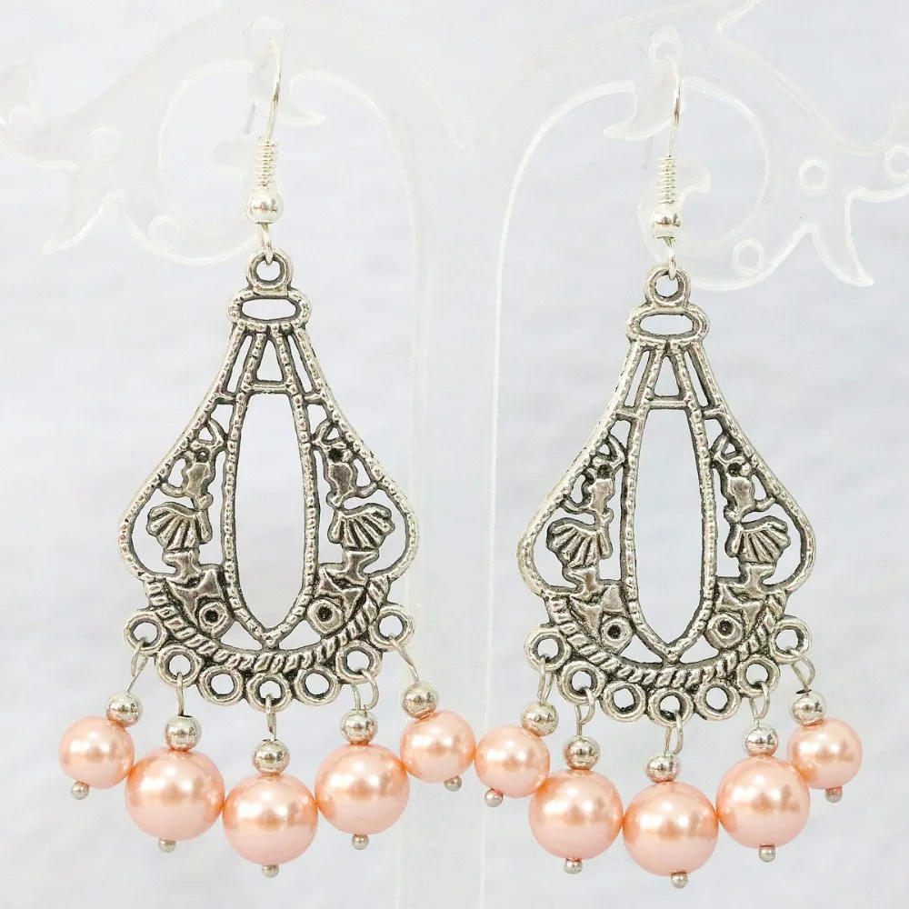 

European orange shell simulated-pearl round beads 7 rows necklace earrings special weddings party best gift jewelry set B1415