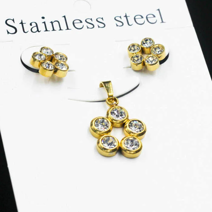 Комплект из колье и серёг нержавеющей стали с фианитом|jewelry sets|pendants stainless steel