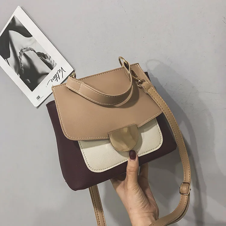 Осень Новая Корейская зима ulzzang мода замок хит цвет ручная сумка через плечо Простые повседневные женские шикарные маленькие квадратные сумки - Цвет: Khaki