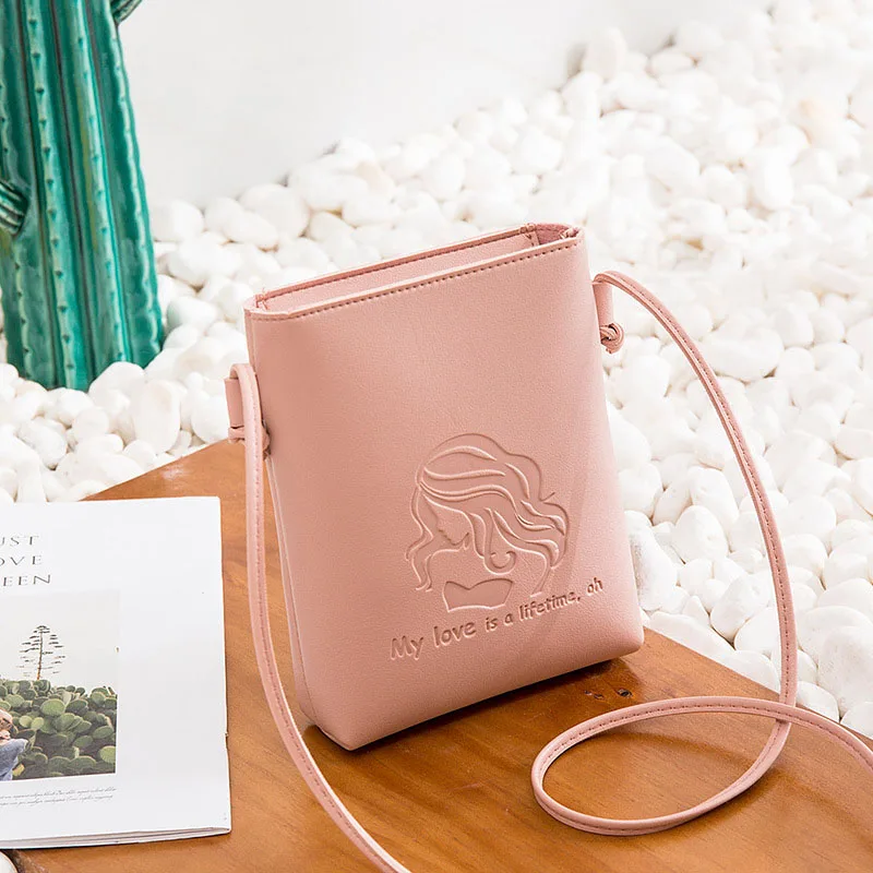 pink Летом пять цветов мобильный телефон, кошелек новой модели женщины сумку одного сумку пу молнии чеканка ведро сумку - Цвет: pink