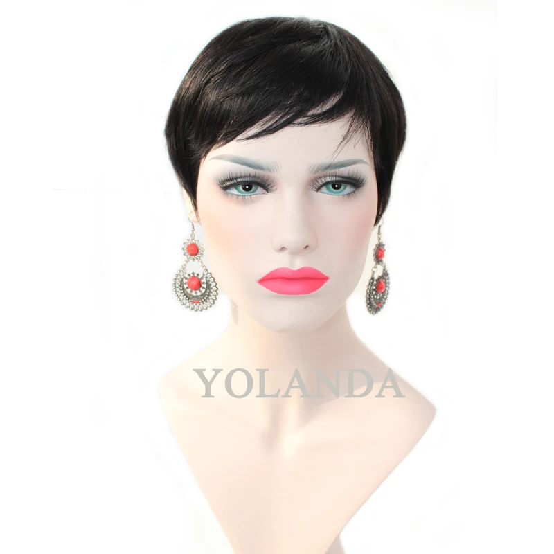 Бразильский Натуральный Черный Волосы Короткие Человеческих Стричь Парики